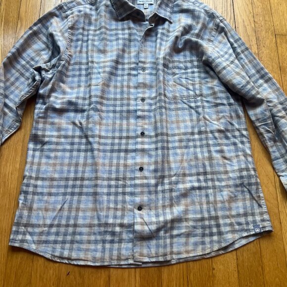 Peter Millar Mens L Gray Blue Plaid 100% Cotton Long Sleeve Button-Down Shirt - Picture 5 of 13